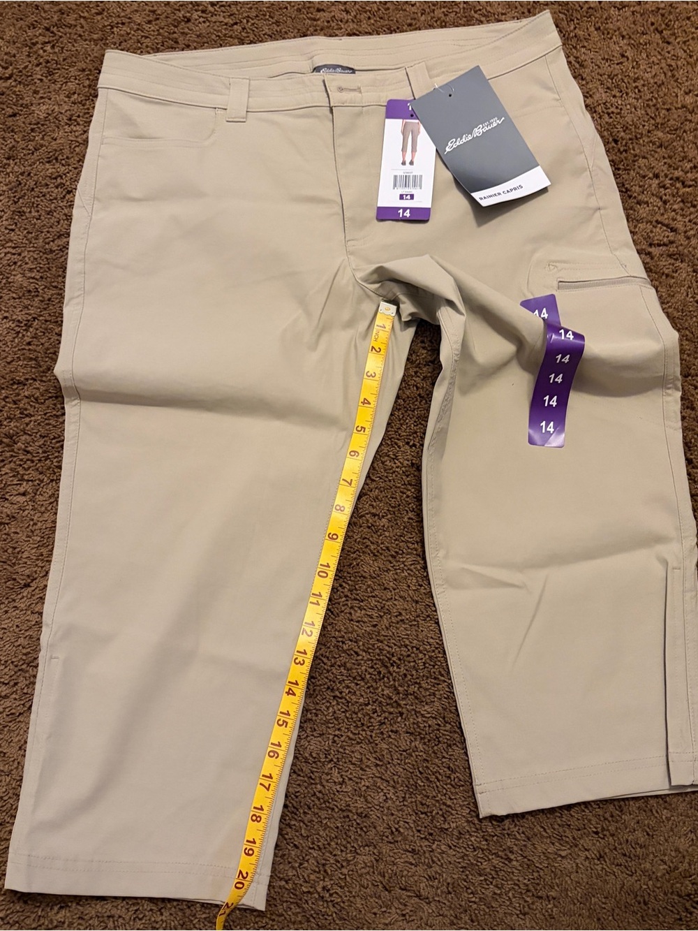 NWT Eddie Bauer Rainier Capris Women’s 14 LT Khaki Hiking Stretch UPF 50+ - Picture 2 of 10